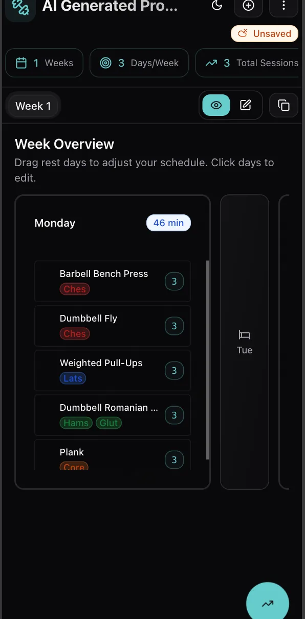 The program builder on a phone.